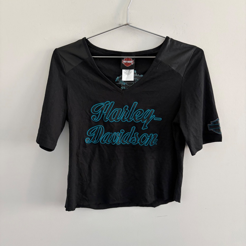 Harley Davidson Womens Black V-Neck Graphic T-Shirt El Paso TX Medium
